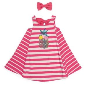 TOMMY BAHAMA Girl's Pink Stripe Sequin Pineapple Dress